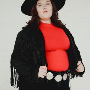 Black Suede Like Fringe Jacket